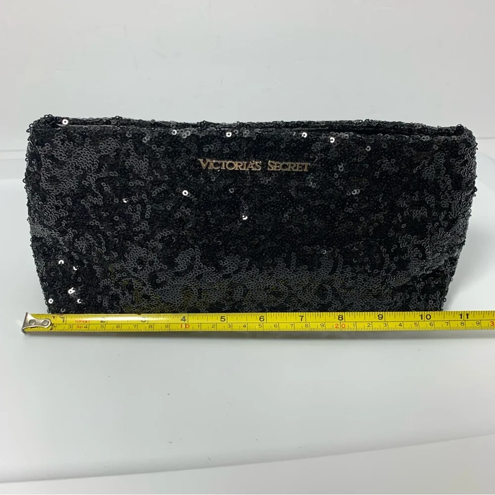 Victoria's Secret Clutch Handbag Sequence Black Snap Bag Make‎ Up Bag